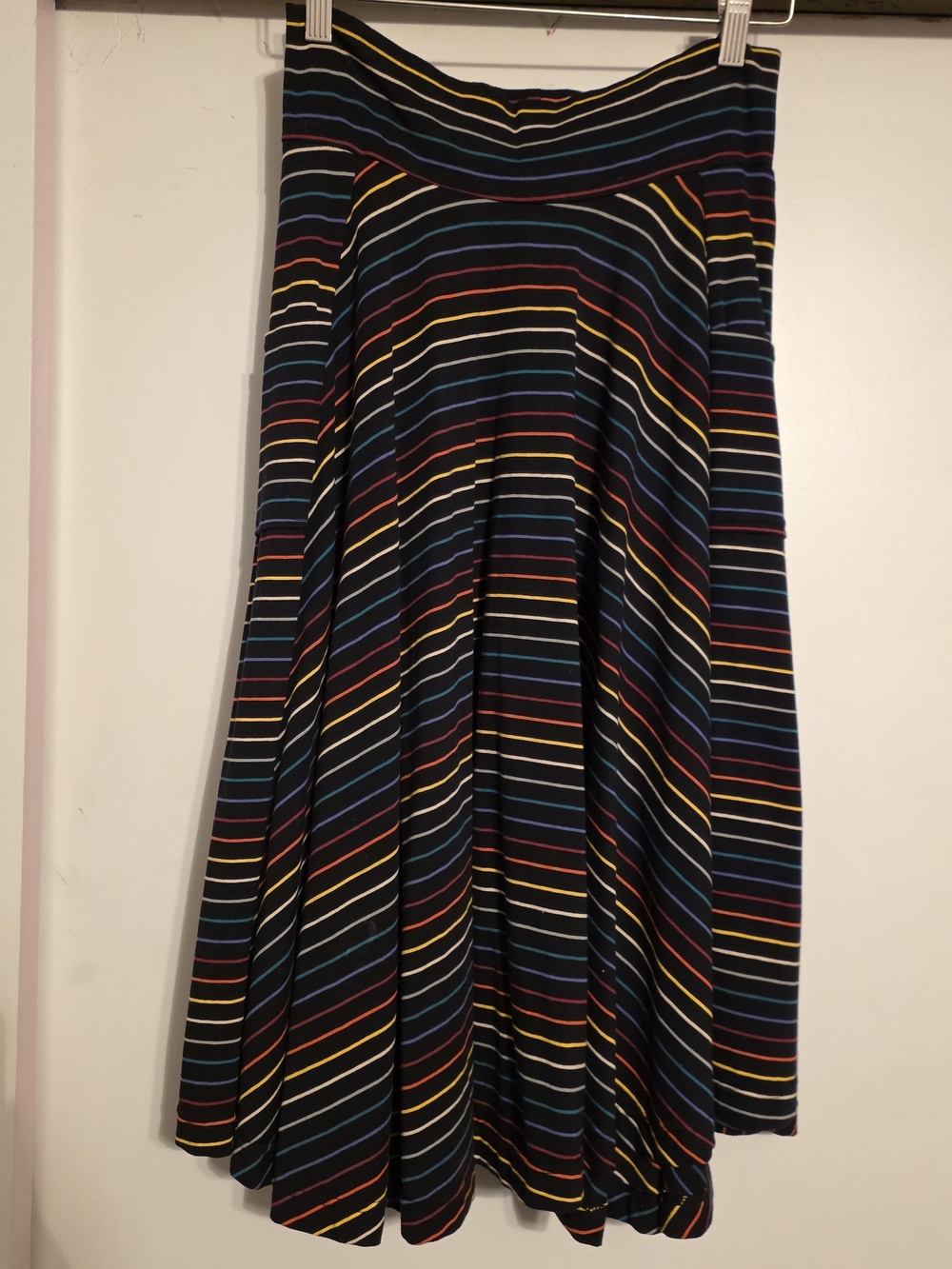 Effie's Heart Black Rainbow Striped A-Line/Skater Skirt, Size: Small